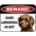 thumbnail image 2 of LED Light Up Red Flashing Blinking Attention Grabbing Laminated Dog Sign Beware Guard Labradoodle on Duty Yard Fence Gate, 2 of 5