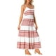 thumbnail image 4 of Vestidos midi de verano Boho INSPIRE CHIC para mujeres con tirantes espagueti, cintura ajustable, vestido maxi de capas rojo S, 4 of 6