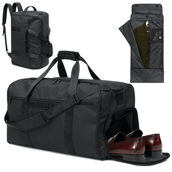 HONEIER Garment Bag for Travel 4 in 1 Waterproof Travel Suit Bag with Shoulder Strap Convertible Garment Duffel Bag with Shoe Compartment for Men Women, Carry on Luggage Bags Gym Bag, Black, 55L