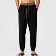 thumbnail image 2 of HOMADLES Mens Casual Linen Joggers Pants Elastic Waist Side Pocket Sports Pants Outdoor Athletic Pants Black Size L, 2 of 9