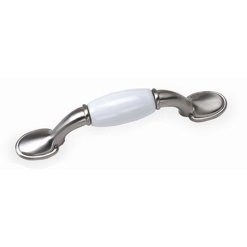 Laurey Satin Nickel & White & Ceramic 3 In. Pull 15538
