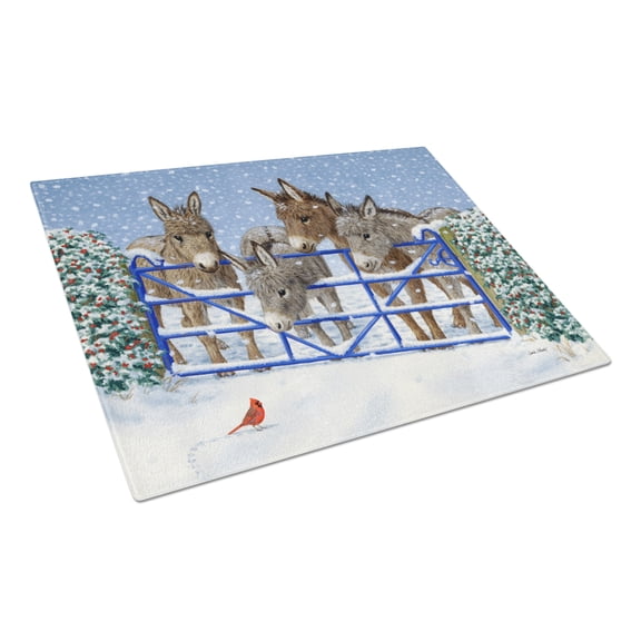 Caroline's Treasures Donkeys and Cardinal Glass Cutting Board Large