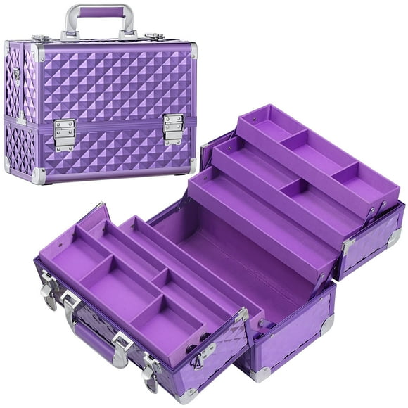 Funda organizadora de maquillaje FRENESSA extra grande con 6 bandejas, color morado