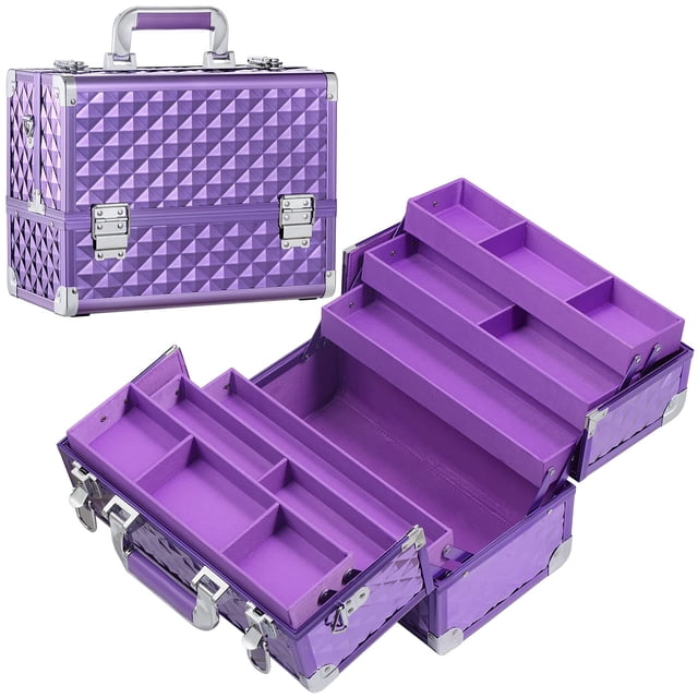 Funda organizadora de maquillaje FRENESSA extra grande con 6 bandejas, color morado
