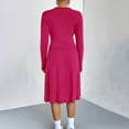 thumbnail image 4 of Jinhomg 2025 Dressy Casual Outfits for Women 2 Piece Solid Business Clothes Soft Cozy Long Sleeve Crew Neck Knit Tops with Pleated Midi Skirt Sales Today Clearance Hot Pink XL, 4 of 6