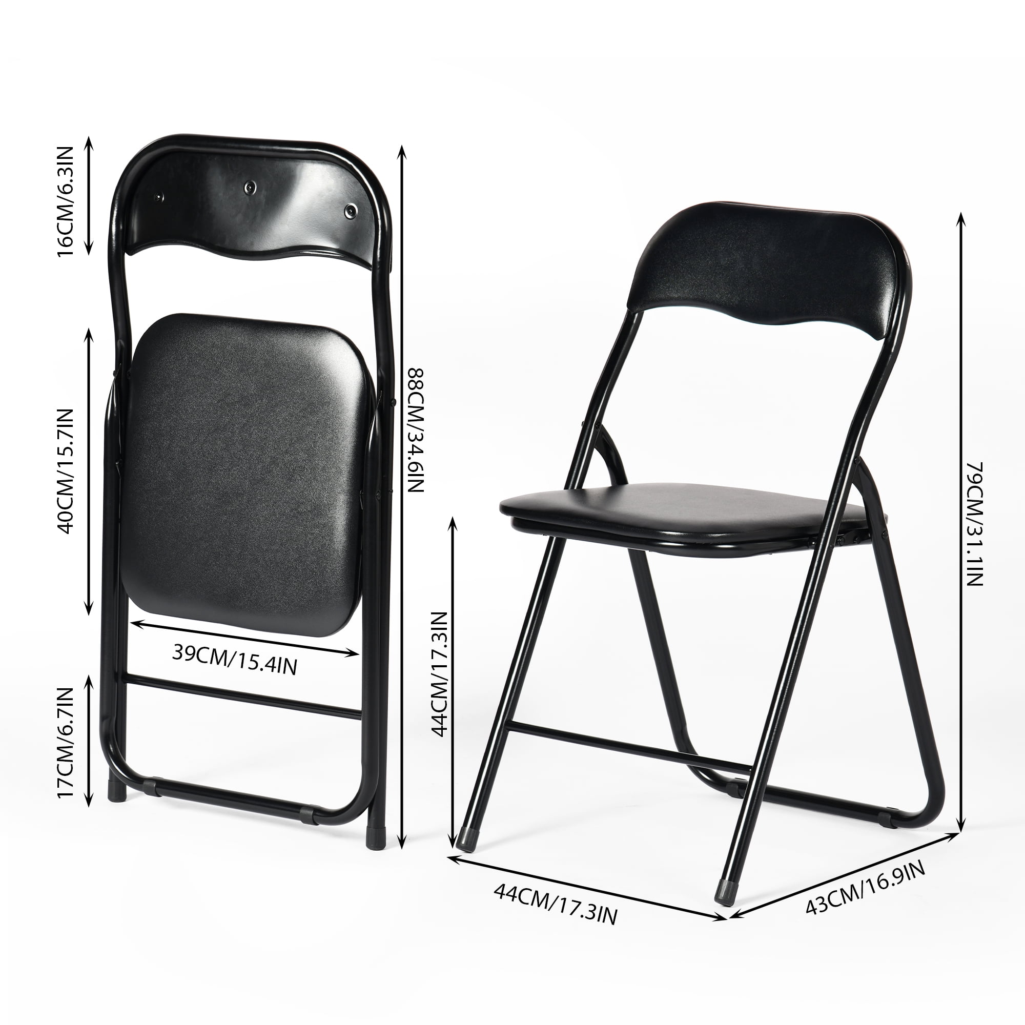 Set of 4 Padded Folding Chairs, 350lbs Capacity Stackable Foldable Seats with Reinforced Metal Frame, Waterproof PVC Leather Portable Chairs for Indoor Outdoor Party Patio Dining Events