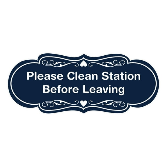 Signs ByLITA Designer Please Clean Station Before Leaving Sign (Navy Blue / White) - Large