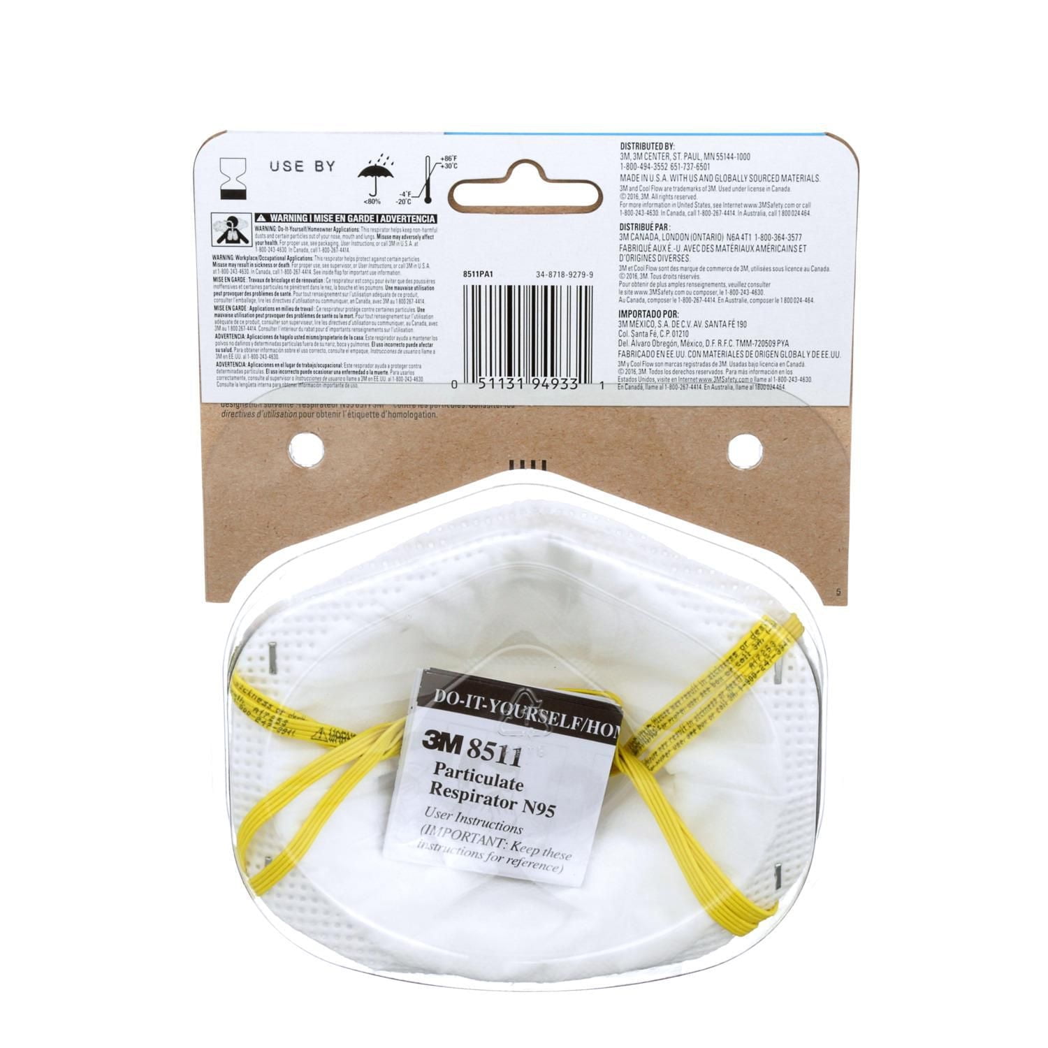 3M™ Respirator 8511PA1-2A-PS-WM, Pro Series, Paint Sanding, N95, Valved, 4/Pack
