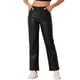 thumbnail image 1 of Pantalones de cuero sintético Daring Diva para mujer, de cintura alta, pierna recta, estilo punk, PU, talla S, color negro, 1 of 6