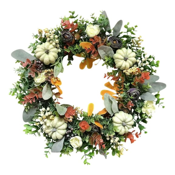 Fall Wreaths For Front Door,Fall Wreath,White Fall Wreath,White Fall Wreaths For Front Door,Autumn Wreath,Greenery Leaves For Farmhouse Home Window Wall Office Outdoor Decorations,15.7inch