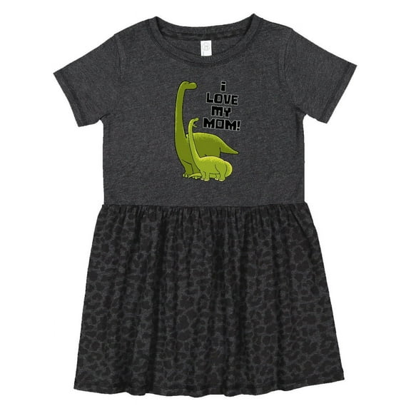 Inktastic I Love My Mom with Baby and Mommy Brontosaurus Girls Toddler Dress