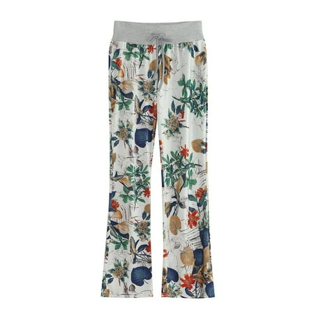 

LINMOUA Women Casaul Comfy Stretch Print Drawstring Wide Leg Long Pants Trousers Pajamas
