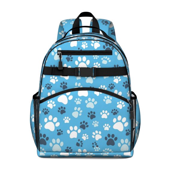 Dog Paw Print Blue Pattern Cute School Backpack Bag for School with Padded Back and Adjustable Shoulder Straps 15.25"x11.5"x5.25"
