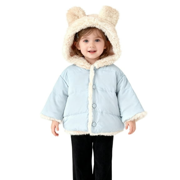 UQJfacai Girls Winter Coats Kids Fleece Lined Button Down Jacket Boys Sherpa Bear Ear Hooded Jackets Casual Outerwear 0-3 Years