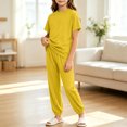 thumbnail image 2 of Bovxnpu Girls Sleepwear 2 Piece Loungewear Set Ribbed Short Sleeve Top and Elastic Cuffed Pants Loungewear Outfits Set, 2 of 7