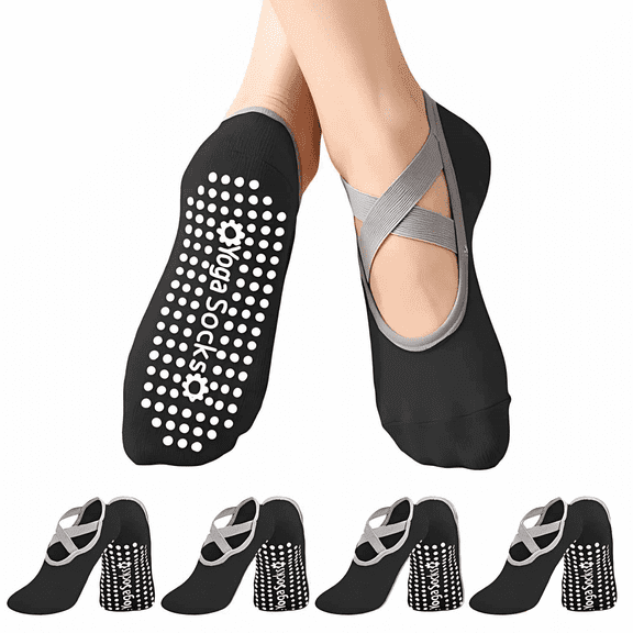 YOMYM Grip Pilates Socks for Women Yoga Socks with Grips Open Top Non Slip Grippy Socks for Barre, Ballet, Barefoot Workout