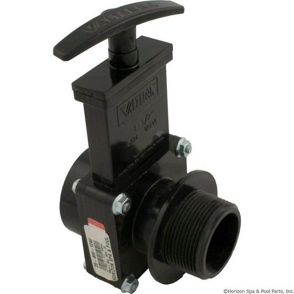 Valterra Gate Valve, 3 pc, Valterra, 1-1/2"s x 1-1/2"mpt, 45psi,Black 7105