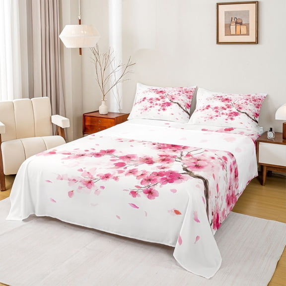 Castle Fairy Cherry Blossom Girl Twin Sheet Sets,Pink Floral Sakura Bedding