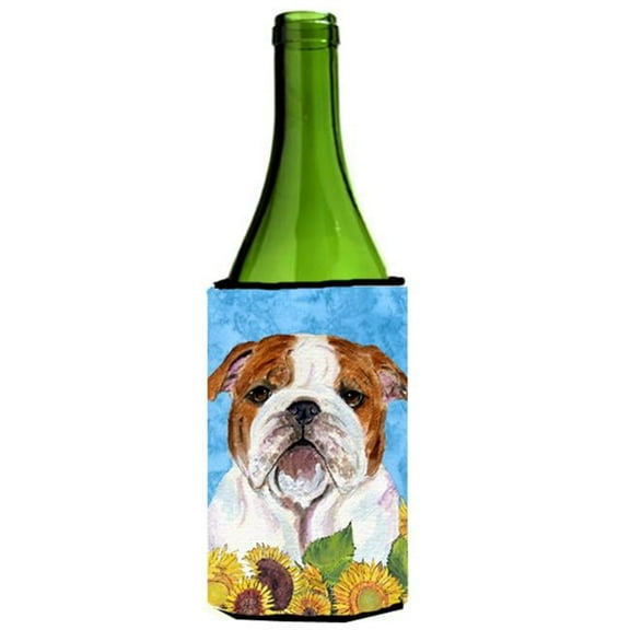 Bulldog English In Summer Flowers Wine bottle sleeve Hugger - 24 oz.