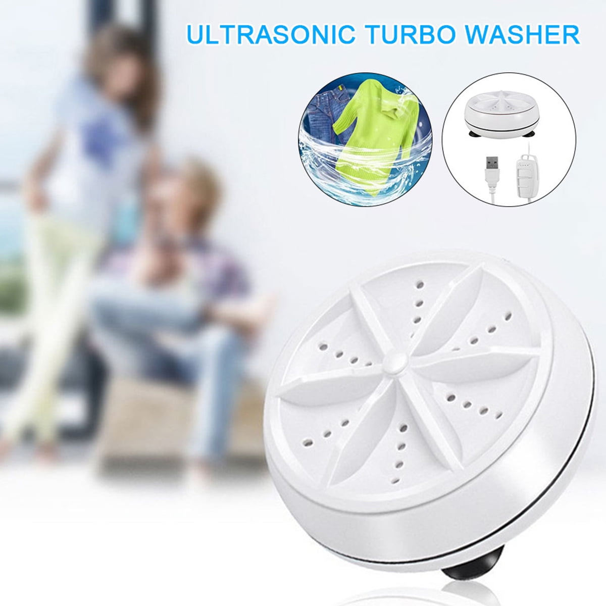 USB Portable Ultrasonic Washing Machine Powered Turbine Washer for Travel Trip 