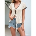 thumbnail image 6 of Women's Crochet V-Neck Short Sleeve Boho Spring Lightweights Tie Front Cardigan for Beach Summer Color XL, 6 of 10