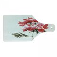 thumbnail image 1 of Art Cutting Board, Traditional Japanese Ink Wash Painting Inspired Watercolor Illustration of a Flower, Tempered Glass Cutting and Serving Board, Wine Bottle Shape, Red Sage Green, by Ambesonne, 1 of 1