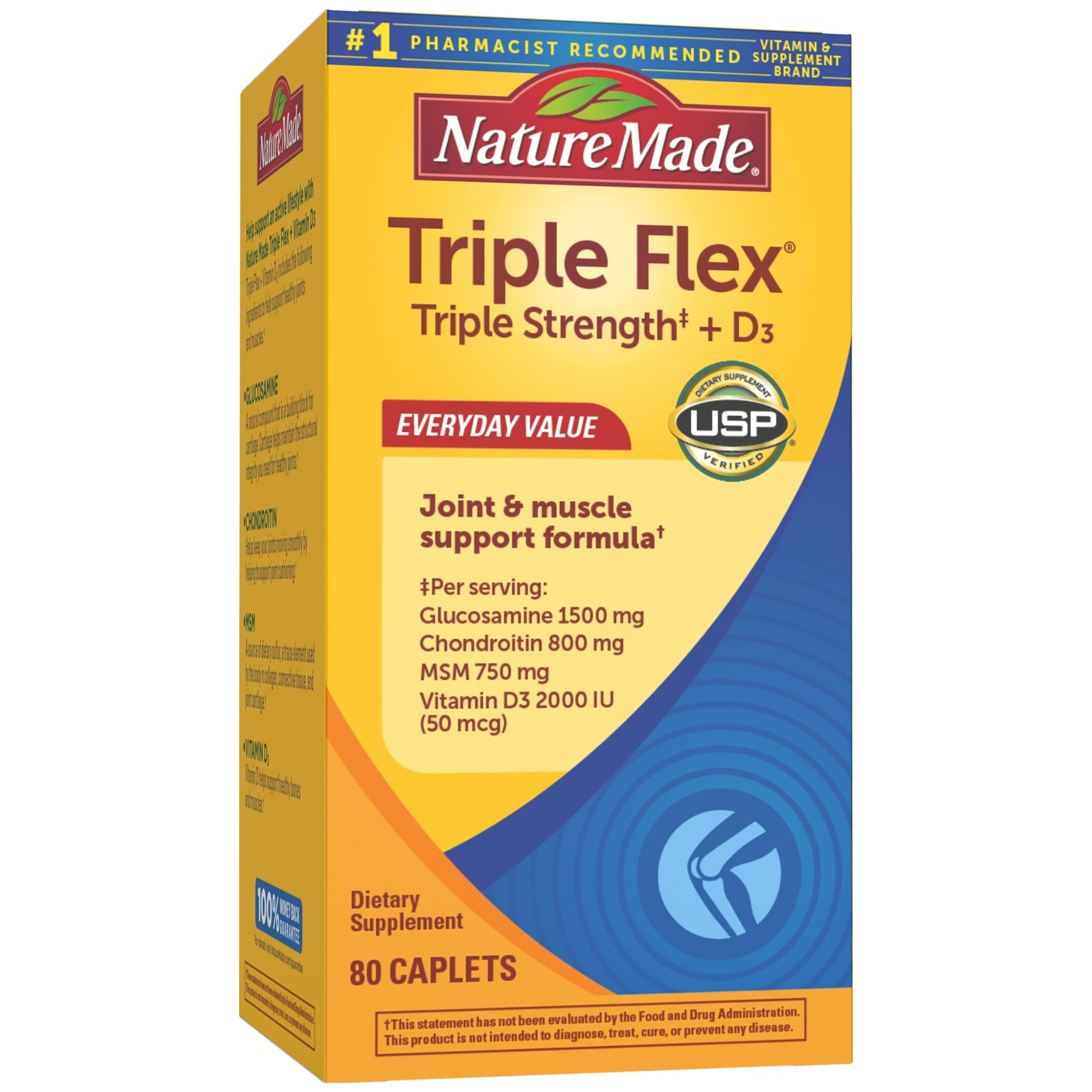 Nature Made TripleFlex Triple Strength Caplets with Vitamin D3, 80 Count for Joint Support