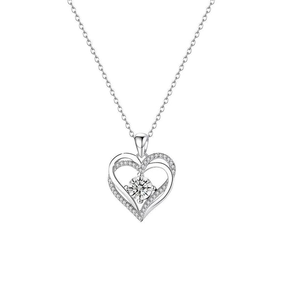 VOLALO Necklace 14K White Gold-Plated Synthetic Cubic Zirconia for Women 18 Inch