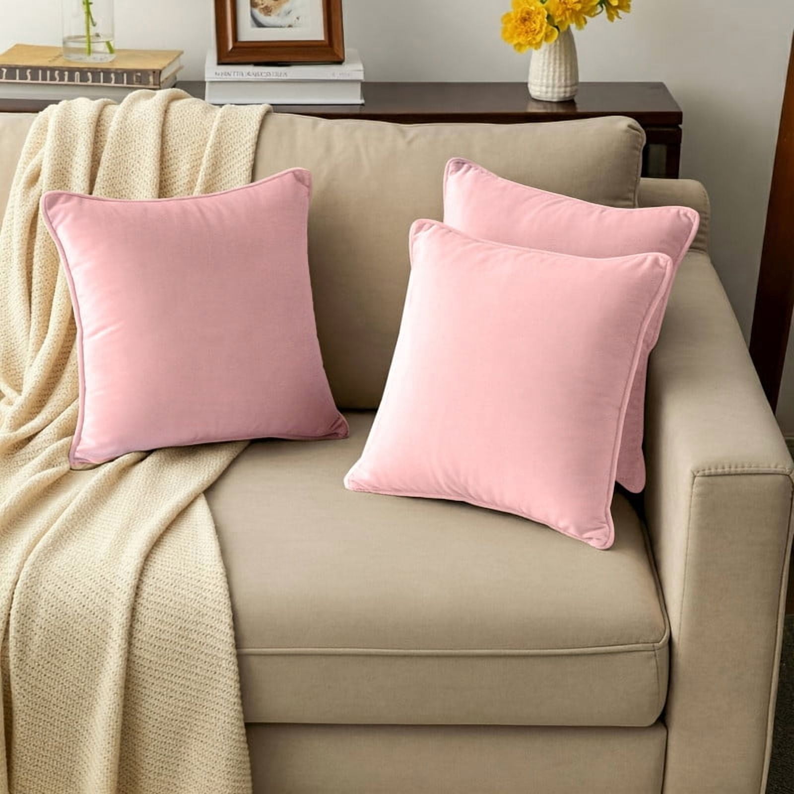 A1HC Set of 2 Luxurious Soft Velvet Throw Pillow Covers Only, 22"x22", Pink, Decorative Cushion Covers with Hidden YKK Zipper for Sofa or Bed