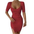 thumbnail image 1 of Bigersell Womens Robes d'Été à Manches Courtes pour Femmes, Été, Décontracté, Col Rond, Uni, Mini-Robe à Manches Courtes, Robe Maxi pour Femme, Robes T-Shirt Régulières, Style 22355, Rouge P, 1 of 8