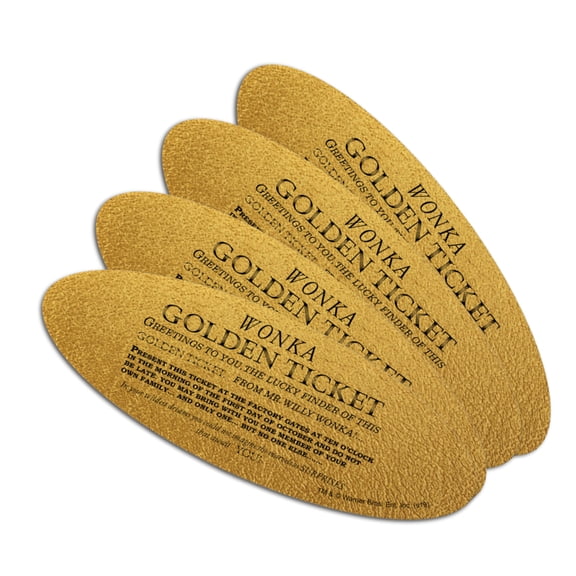 Willy Wonka and the Chocolate Factory Golden Ticket Double-Sided Oval Nail File Emery Board Set 4 Pack