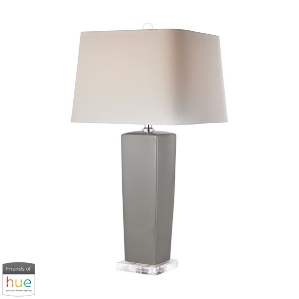 Tapered Grey Ceramic Table Lamp with Philips Hue LED Bulb/Dimmer