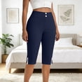 thumbnail image 5 of AHTJRT Yoga Capris for Women Stretchy Elastic High Rise Button Waistband Summer Capris Leggings Side Slit Casual Workout Active Crop Trousers Navy XXL, 5 of 8