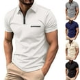 thumbnail image 3 of WTXUE Polos Short Sleeve, Lapel Golf Shirts for Men Spring Summer Casual Zipper Lapel T Shirt Top Solid | Workwear for Men Beige L, 3 of 5