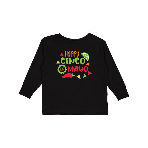 Inktastic Happy Cinco De Mayo with Lime and Red Pepper Boys or Girls Long Sleeve Toddler T-Shirt