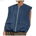 thumbnail image 6 of DuoJiaJ Womens Sleeveless Jacket, Crew Neck with Pocket Open Front Zip Blue L, 6 of 6