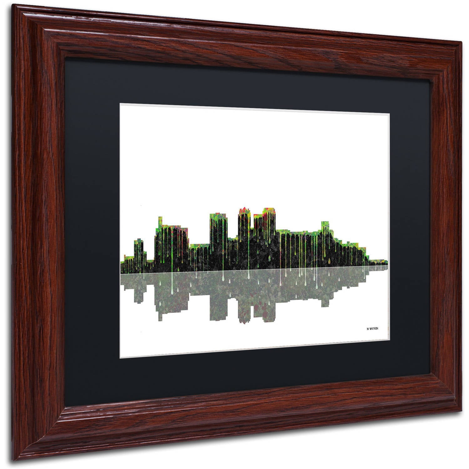 Trademark Fine Art "Birmingham Alabama Skyline II" Canvas Art by Marlene Watson Black Mat, Wood Frame