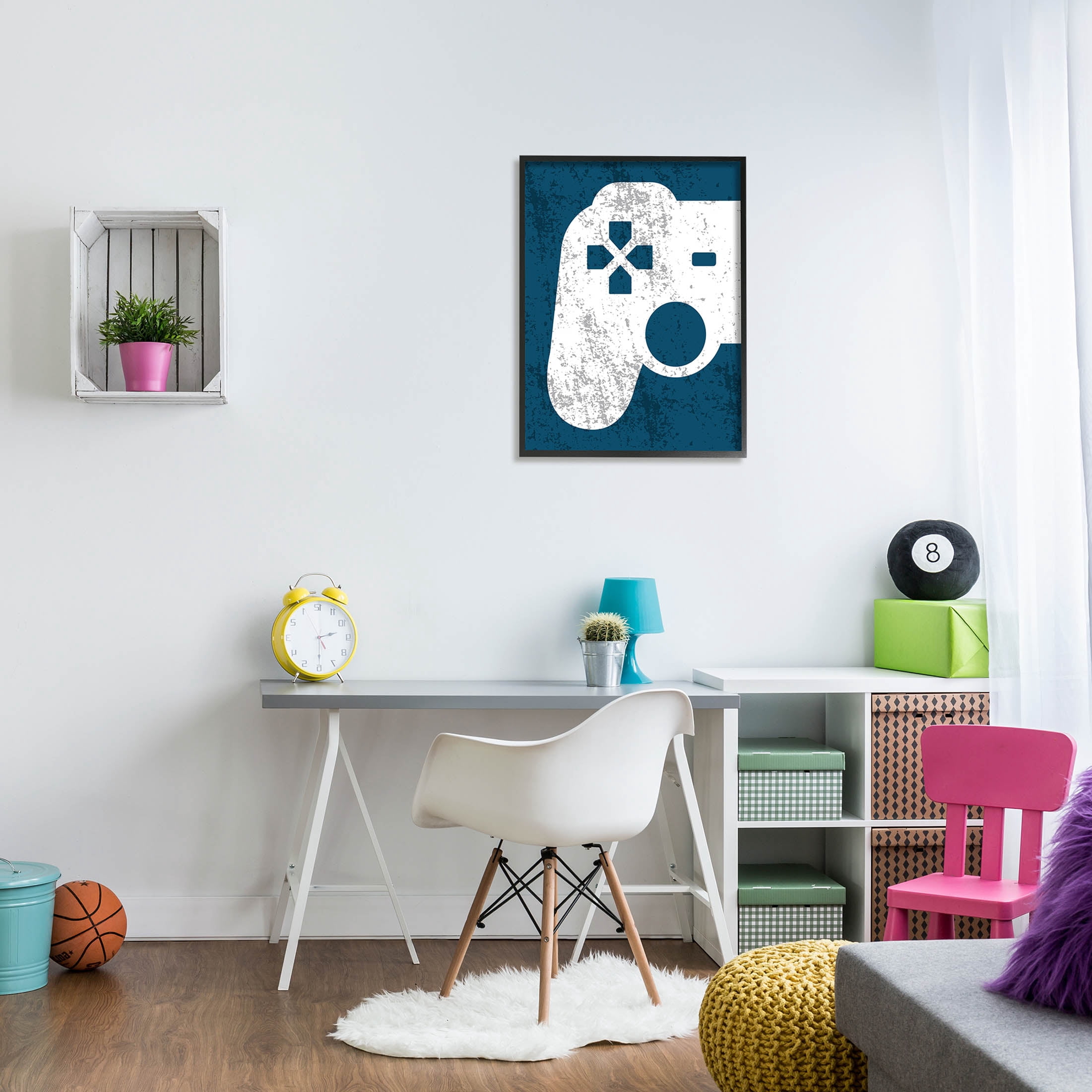 Stupell Industries Distressed Game Controller Shape Graphic Art Black Framed Art Print Wall Art, Design by Kim Allen