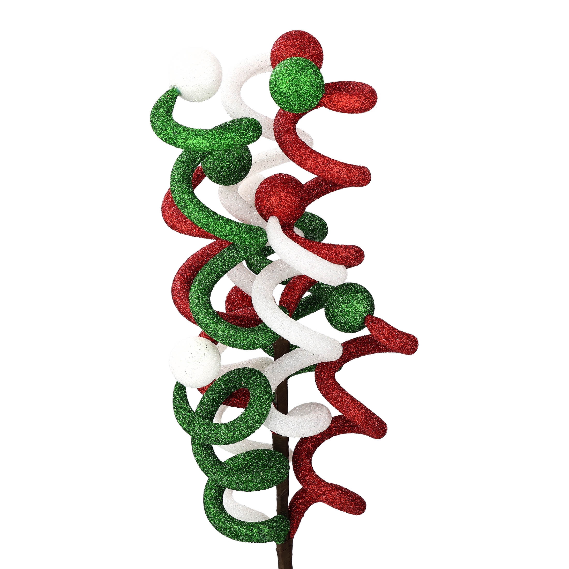 Red/Green/White Glitter Curly Decorative Christmas Pick, 18", by Holiday Time
