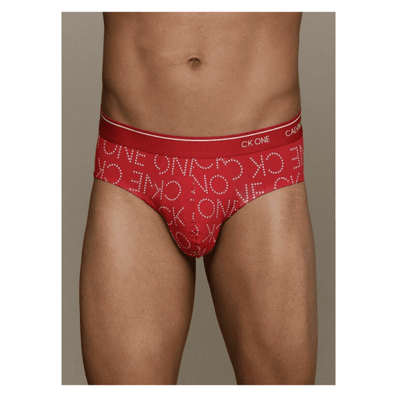 Calvin Klein Men's CK ONE Microfiber Hip Brief Red with White Star Logos, S