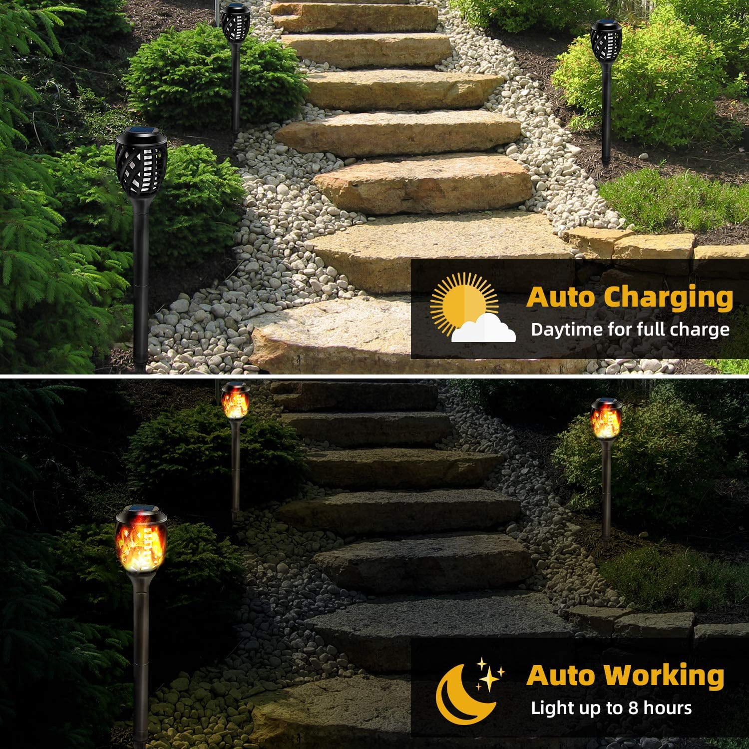 Grand Patio Outdoor 8 Packs Solar Lights, Water-Resistant Flickering Flames Torch Light, Landscape Decoration Lighting for Garden Yard