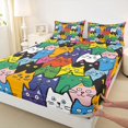 thumbnail image 5 of Manfei Abstract Cat King Sheets, Kawaii Pet Kitten Bedding, Blue Orange, 4-Piece, 1 Flat Sheet, 1 Fitted Sheet and 2 Pillowcases, 5 of 6