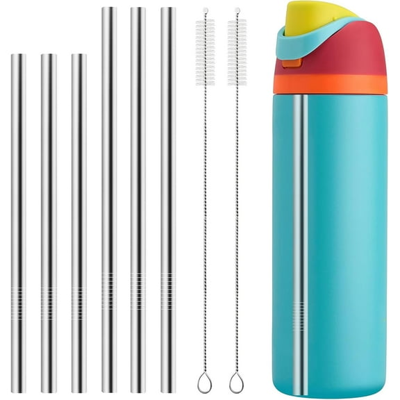 6PCS Metal Straw Compatible With Owala FreeSip 24 oz 32 oz 40 oz Accessories, With 2 Straw Cleaner, Reusable Stainless Steel Straws Replacement for Owala Water Bottle