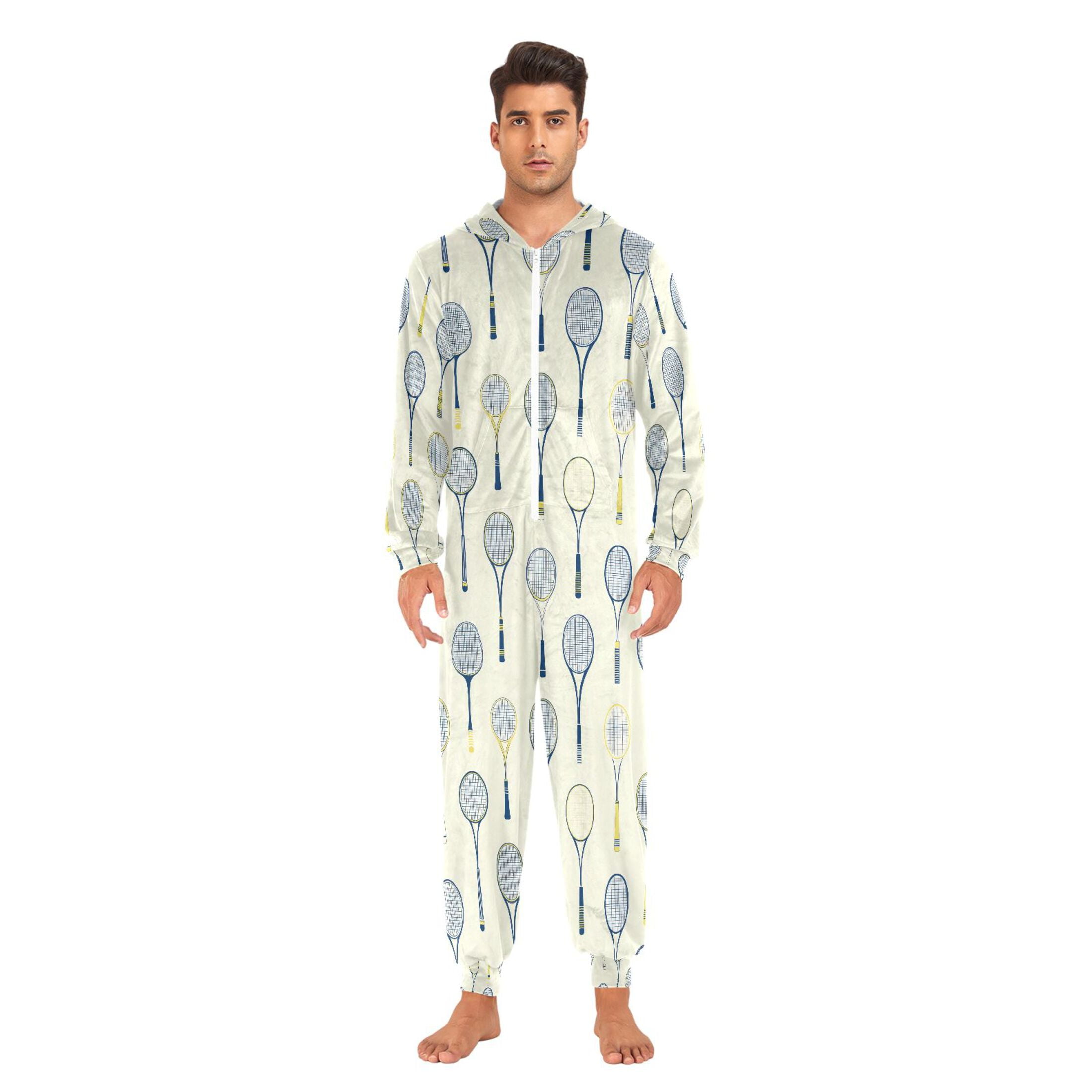 Adult Christmas Onesie Tennis Adult Zipper One-Piece Pajamas Unisex Pajamas with Pockets