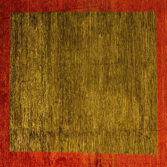 Ahgly Company Machine Washable Indoor Square Abstract Yellow Modern Area Rugs, 5' Square