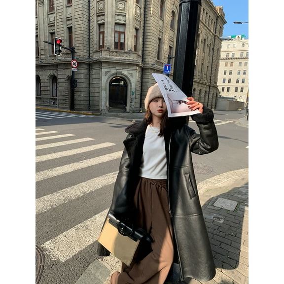 Men and Women Winter Long Maxi Coat Genuine Natural Sheepskin Shearling Leather Jacket Outerwear Warm Thick Wool Liner Black Plus Oversized 60 62,62,Black