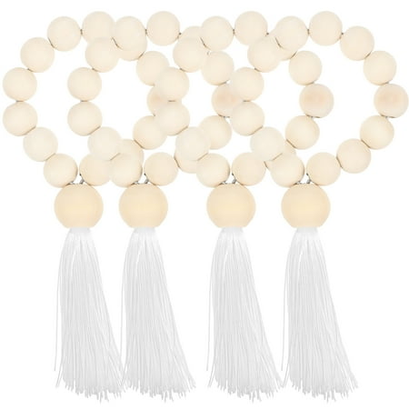 

4Pcs Napkin Rings Farmhouse Napkin Rings Wood Beaded Napkin Ring with Rope Tassel
