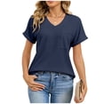 thumbnail image 2 of Zivyakyron T Shirts for Women Summer Short Sleeve V-Neck Womens Tops Pocket Tunic Solid Casual Loose Tops, 2 of 6