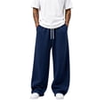 thumbnail image 4 of Havenx Baggy Sweatpants for Men Curved Wide Leg Drawstring Elastic Waist Joggers with Pockets Open Bottom Jogging Sweat Pants Lounge Loose Workout Athletic Casual Streetwear,Navy XL, 4 of 5