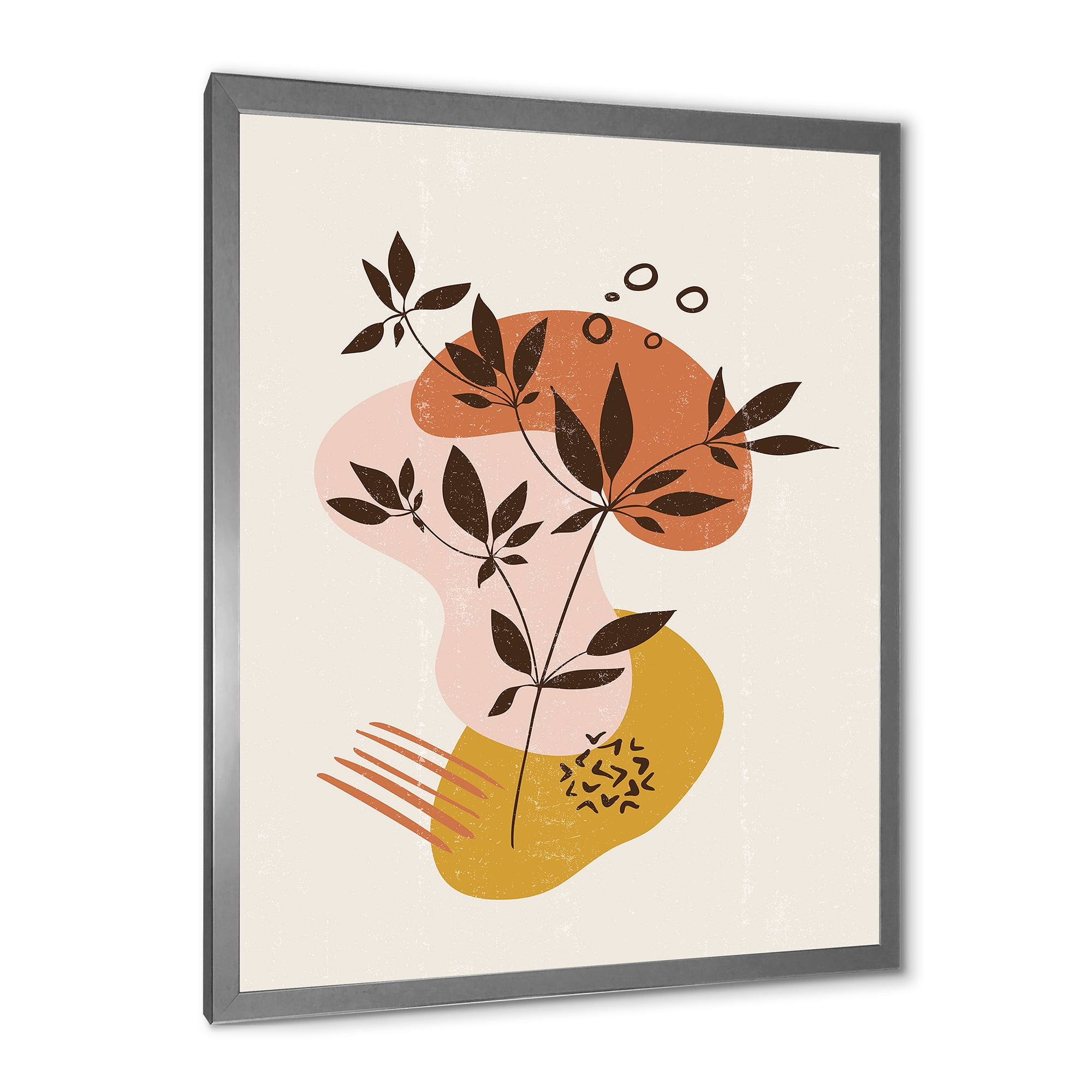 Designart 'Minimalist Shapes With Ancient Plant II' Modern Framed Art Print